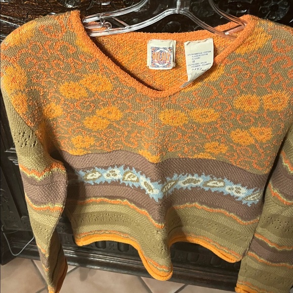 Oilily V-Neck Sweater - Orange and Brown Floral - Picture 2 of 4